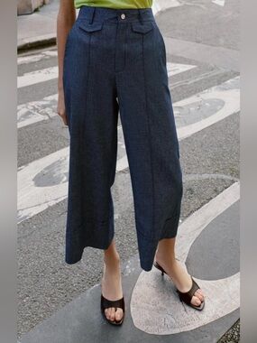 ZARA Linen & Cotton Blend Cropped Pants/Cullotes in Blue